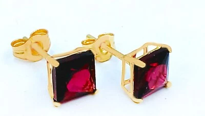 GENUINE 1.84 Cts GARNET STUD EARRINGS 14K YELLOW GOLD - Free Appraisal  - NWT - Image 1 of 4