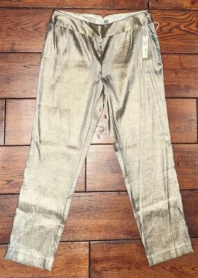 Pantalones para mujer Kay Unger New York dorados brillantes con cremallera lateral talla 8 entrepierna 28" nuevos con etiquetas Foto 1 de 4