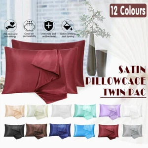 2X Satin Pillowcases Soft Slip Cushion Covers Luxury For Bedroom Home Decoration - Picture 1 of 24