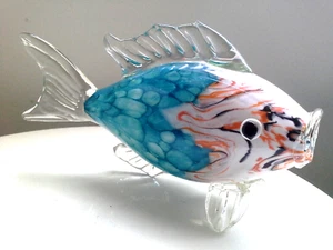 MURANO STYLE LARGE 24cm HAND BLOWN ART GLASS TROPICAL FISH SCULPTURE ORNAMENT - Picture 1 of 6