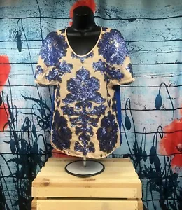 Neiman Marcus For Target Tracy Reese Blue & Ecru Sequin Blouse Top Small NWT - Picture 1 of 6