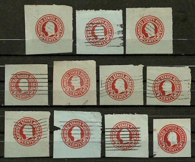US 1916 #U432 (Blue) Several Dies 2c Washington Lot of 11 Cut Squares Used - Image 1 of 2
