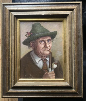 ::ÖLGEMÄLDE PORTRÄT MANN MEERSCHAUMPFEIFE SIGNIERT HEINZ BÜCHNER MÜNCHEN ANTIK - Bild 1 von 4