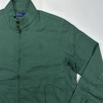 Polo Ralph Lauren Harrington Jacket Dk Sage Green Herringbone Linen Baracuta L - Image 1 of 4