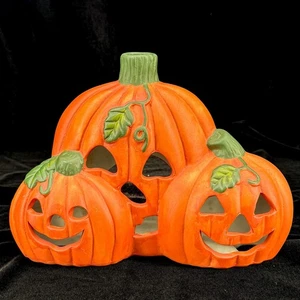 Vintage Nantucket Keramik Trio Jack-O-Laterne Kerzenlaternenhalter Halloween - Bild 1 von 19