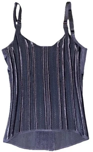 Black Velvet Striped Corset Top XS Adjustable Straps Hook Back Bustier Gothic - Picture 1 of 3