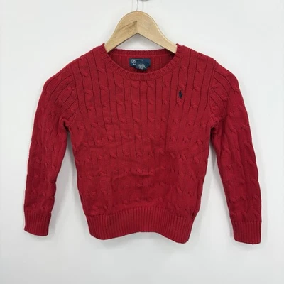 Polo Ralph Lauren Suéter Tejido con Cable Niños 6 Rojo Viejo Dinero Preppy Holiday Pony Foto 1 de 4