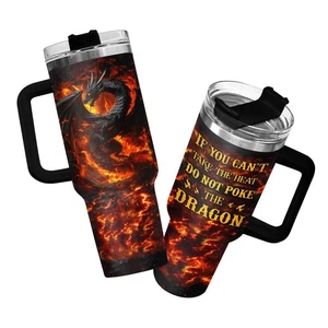 Vaso de café Dragon con mango y pajita, taza Do Not Poke The Dragon de 40 oz, G... - Imagen 1 de 8