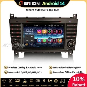 64GB Android 14 GPS Autoradio DAB+CarPlay Mercedes Benz CLC/G/C Klasse W203 W463 - Bild 1 von 16