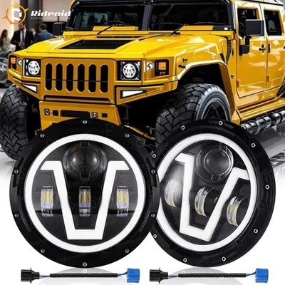Pair For Hummer H2 H3T 2006-2010 7" INCH Halo LED Headlights DRL High Low Beam - Image 1 of 4
