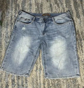 Seven For All Mankind Mens Womens Blue Denim Shorts Raw Hem Sz 38 Unisex Jorts - Picture 1 of 8