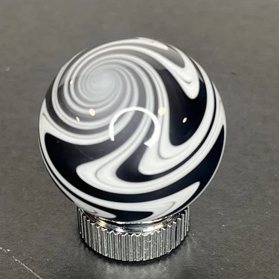 Contemporary Handmade Art Glass Marble .98" Black & White Trippy Wigwag MIB Boro - Image 1 of 4