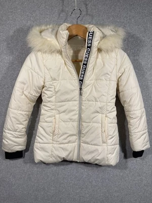 GUESS M (10-12) Girls faux fur hooded Winter Coat Creme/White - Image 1 of 4