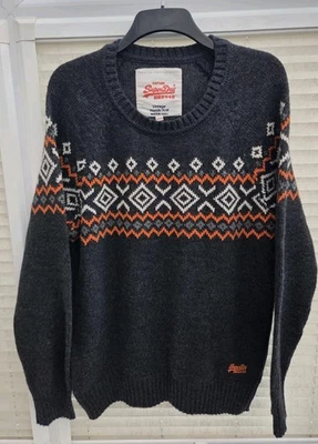 Men's XXL 2XL Superdry Nordic Chunky Knit Wool Grey & White Jumper. Exc Cond.  - Image 1 of 4