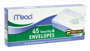 Mead 75026 White 45-Sheet Security Envelopes 4.12 x 9.5 in. (Pack of 24) - Picture 1 of 1