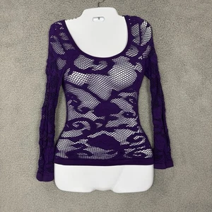 Vintage lila stretchig Damen perforiert Langarm Top Shirt One Size Gothic Witchy - Bild 1 von 10