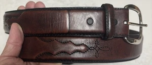 Silver Creek Classics braun Leder Western Top genäht Gürtel silberne Schnalle ~ 38 - Bild 1 von 8