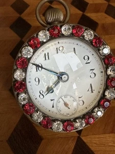 Stone Set Desk Clock France Ruby Diamond Style Crystal Antique Tabletop Boudoir - Picture 1 of 22