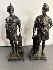 Coppia di antiche statue in bronzo di Soldato/Guerriero/Scultura/Francia C.1920/Turco - Foto 1 di 16