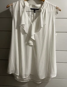 White House Black Market weißes ärmelloses Shirt mit Rüschenausschnitt Damen Größe L - Bild 1 von 8