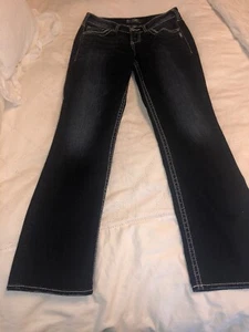 Pantalones de mezclilla azules plateados Suki bota ajustada oscura desgastados talla 28x31 nuevos sin etiquetas - Bonitos - Imagen 1 de 10