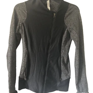 Lululemon Emerged Renew Gray Black Herringbone Full Zip Moto Jacket Sz 4 - Picture 1 of 18