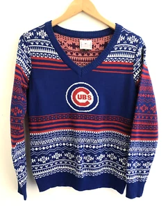 GENUINE MERCHANDISE Chicago Cubs MLB Womens Sweater Knit V-neck Pullover Sz M - Picture 1 of 7