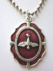 Grand collier chaîne à billes en acier inoxydable médaille du Saint-Esprit émail rouge Italie 24 pouces
