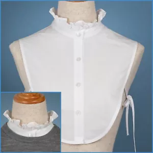 White Ruffled Upright Turtleneck Cotton Bib Collar High Neck Faux Blouse Ribbon - Picture 1 of 5
