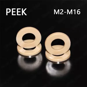 PEEK Plastic Flat Washers Insulation M2 M2.5 M3 M4 M5 M6 M8 M10 M12 M14 M16 - Foto 1 di 4