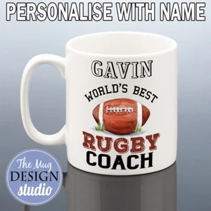 RUGBY COACH MUG Personalised Birthday Gift Men Him Dad Rugby Teacher Christmas  - Picture 1 of 2