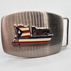 Vintage Puerto Rico Gürtelschnalle silberfarben Emaille ein Stern Flagge 3,5"x3" Y2K - Bild 1 von 11
