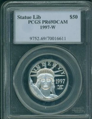 1997-W $50 STATUE LIBERTY PLATINUM 1/2 Oz. EAGLE PCGS PR69 PROOF PF69 FIRST YEAR - Image 1 of 2