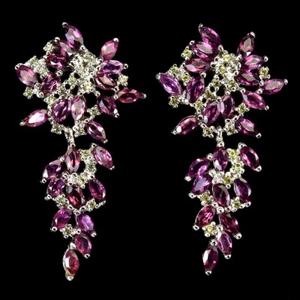 Valentine 925 Silver Earrings Marquise Rhodolite Sapphire Gemstone Jewelry - Picture 1 of 14