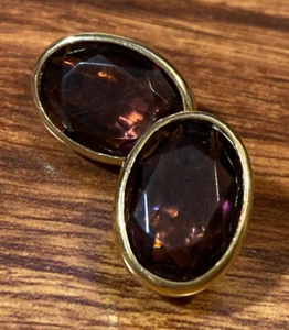 Vintage Signed Trifari Gold Tone Metal Brown Purple - Picture 1 of 6