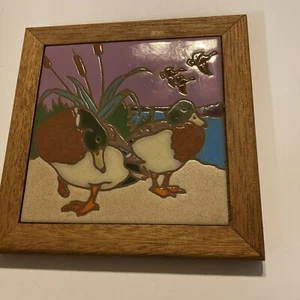 Arius Tile Co Santa Fe Art 9" Square Floral DUCKS Wood Framed Trivet Art - Picture 1 of 6