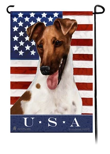 Patriotic USA Garden Flag - Brown and White Smooth Fox Terrier 059A - Picture 1 of 1