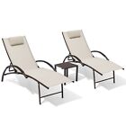 3pc Patio Recliner White Finish Chaise Lounge Chair Aluminum Adjustable Portable