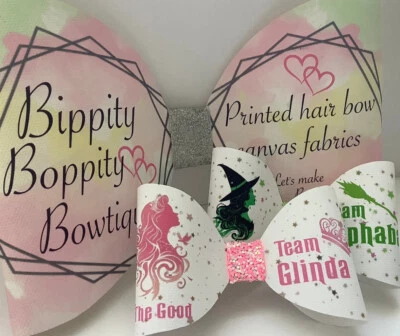 "TEAM WICKED" 4 INCH PRINTED CANVAS FABRIC BOW LOOPS TO MAKE OWN  HAIR BOWS - Image 1 of 3