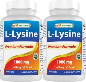 2 Pack Best Naturals L-Lysine 1000 mg 180 Tablets - Picture 1 of 7