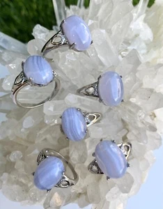Venta al por mayor Lote 6 piezas Anillos Cristal Bronce Blanco Ágata Encaje Azul Natural - Imagen 1 de 3