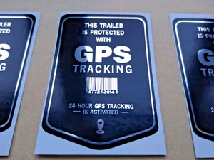 3 x  Trailer GPS Tracking Stickers – Polished Mirror Silver & Black Security - Picture 1 of 11