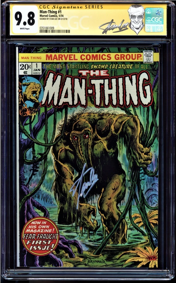 MAN-THING #1 CGC 9.8 WHITE SS STAN LEE 2ND APP OF HOWARD THE DUCK #0351061009 - Image 1 of 1