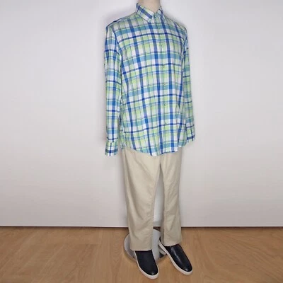 Camisa Hugo Boss xadrez azul verde algodão tamanho G - Imagem 1 de 4