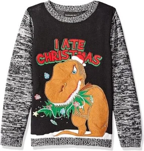 FUNNY DINOSAUR "I ATE CHRISTMAS" UGLY SWEATER YOUTH BOYZ SZ 14-16 - Picture 1 of 1