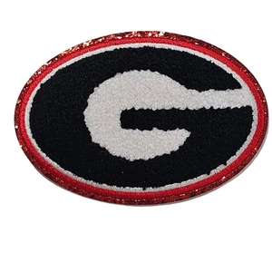Single UGA G 4" Chenille & Glitter Iron-On Patch | Georgia Bulldogs - Picture 1 of 4