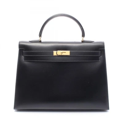 HERMES Kelly 35 Bolso de Hombro Caja Cuero de becerro Negro Usado Mujeres Z GHW Foto 1 de 4