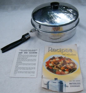 Utensilios de cocina vintage Lustre sin agua sartén de 10" aluminio EE. UU. con tapa manual NUEVO - Imagen 1 de 6