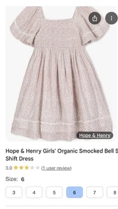 Hope & Henry Girls' Organic Smocked Bell Sleeve Shift Dress - Picture 1 of 3