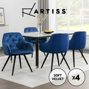 Artiss 4x Dining Chairs Armchair Cafe Chair Kitchen Velvet Diamond Tufted Blue - Picture 1 of 8